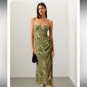 Reformation Olive Green Floral Slip Maxi Dress